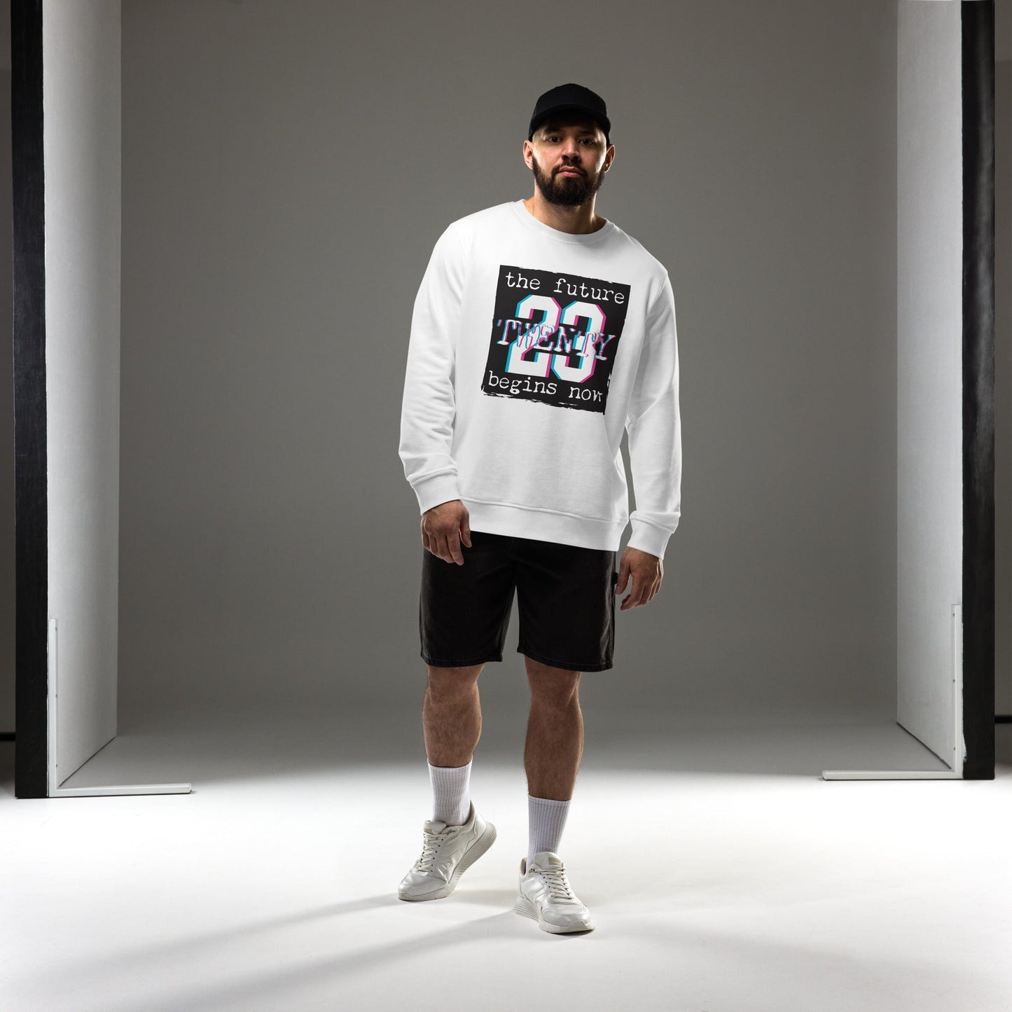 TWENTY23. #201. White, soft and cozy sweatshirt with a print on the front. - GRAFOTURE