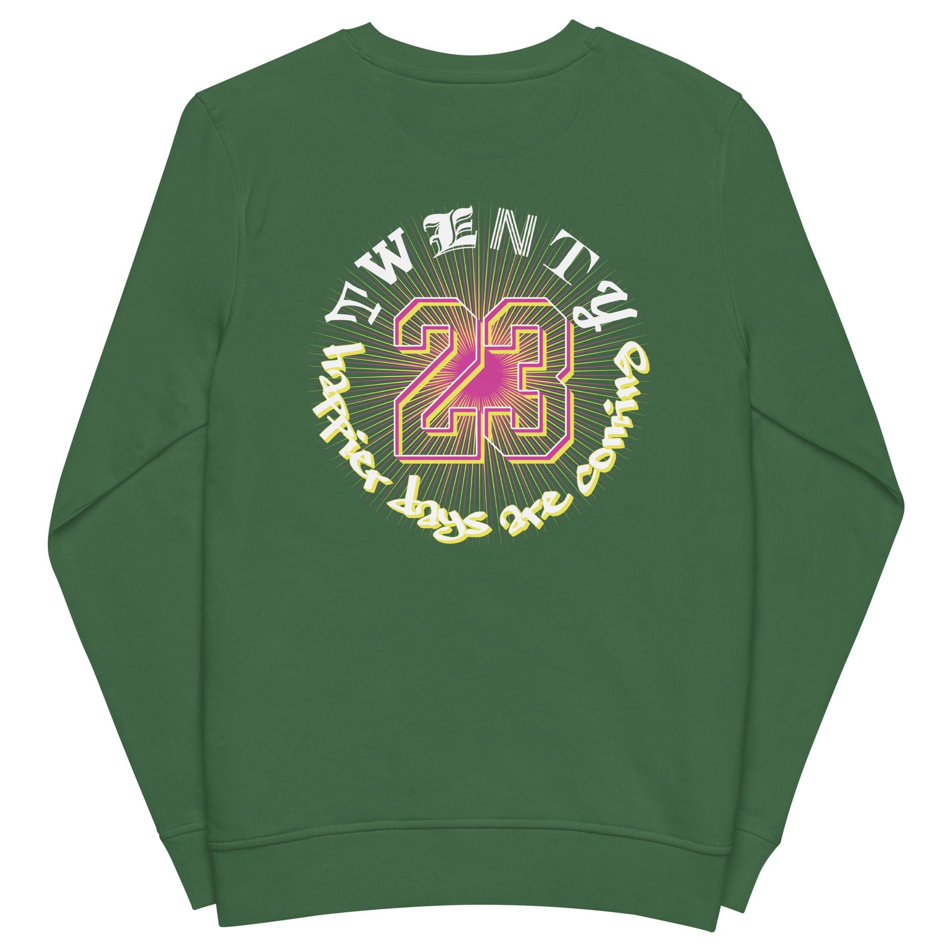 TWENTY23. #202. Bottle Green organic sweatshirt with a print on the front and back. - GRAFOTURE