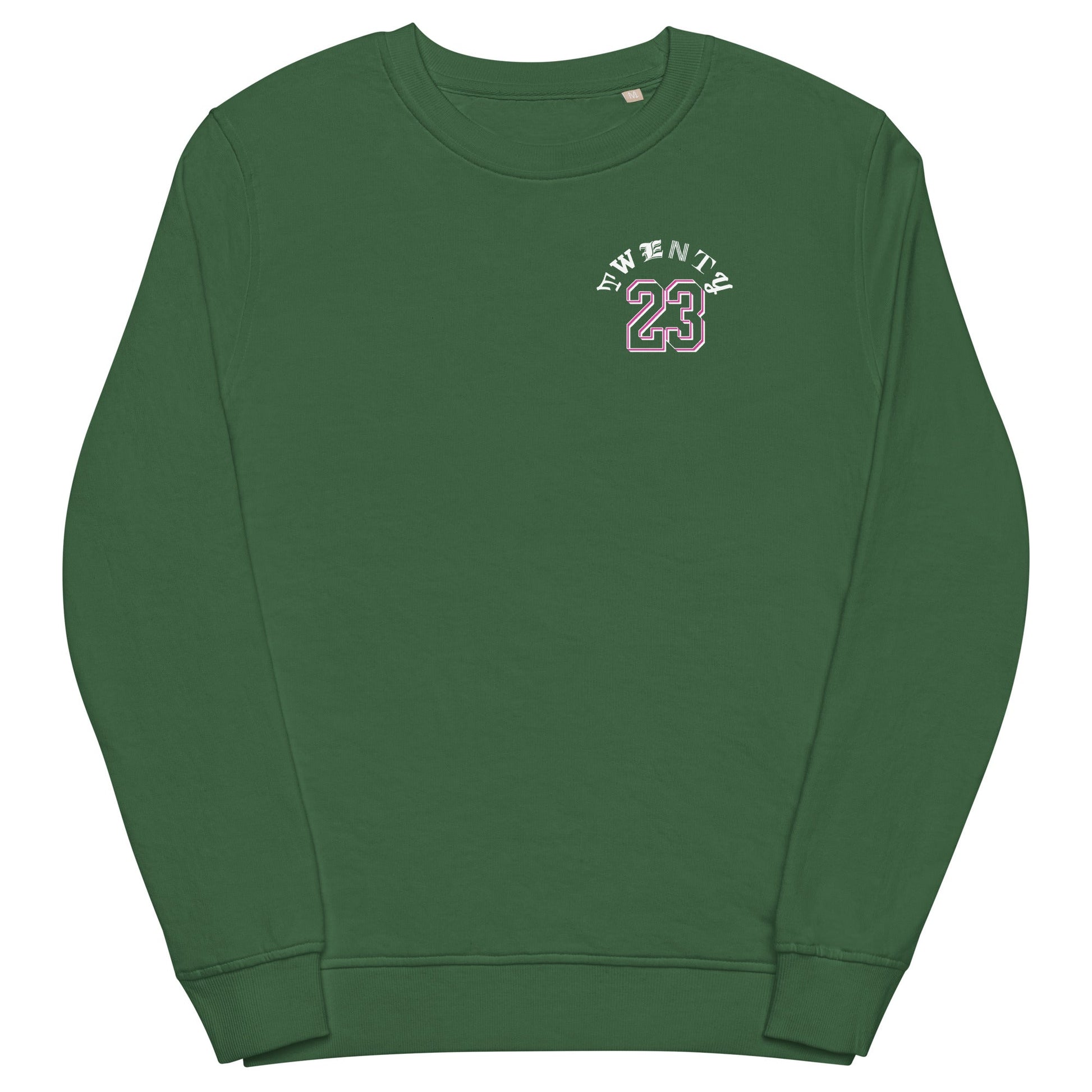 TWENTY23. #202. Bottle Green organic sweatshirt with a print on the front and back. - GRAFOTURE