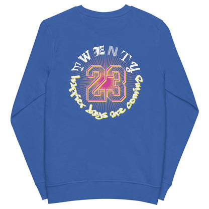 TWENTY23. #203. Royal Blue organic sweatshirt with a print on the front and back. - GRAFOTURE