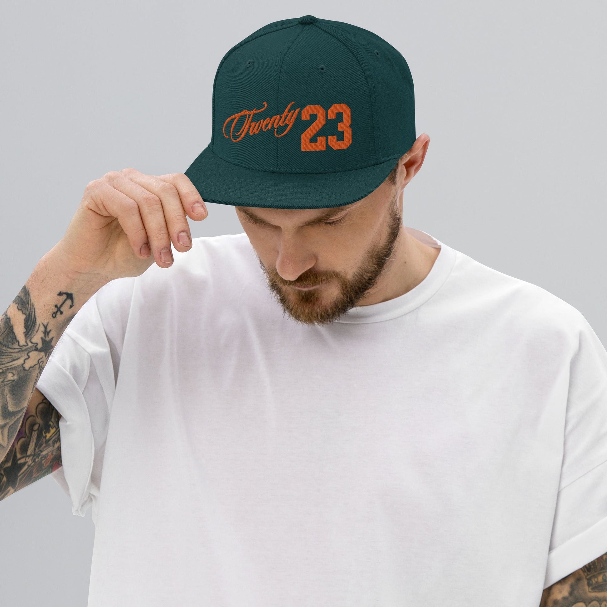 TWENTY23. #303. Embroidered Snapback Cap, Spruce Green. - GRAFOTURE