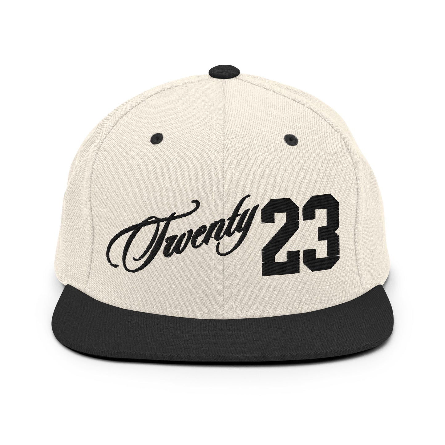 TWENTY23. #304. Embroidered Snapback Cap, Natural White/Black. - GRAFOTURE