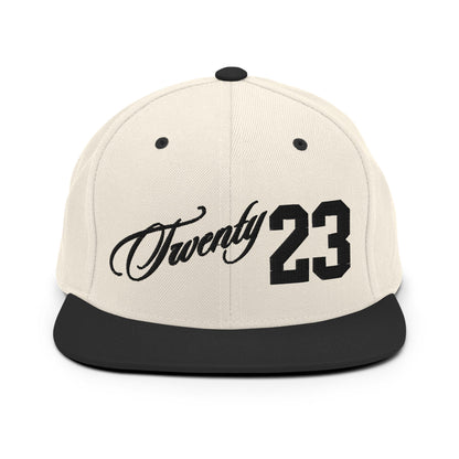 TWENTY23. #304. Embroidered Snapback Cap, Natural White/Black. - GRAFOTURE