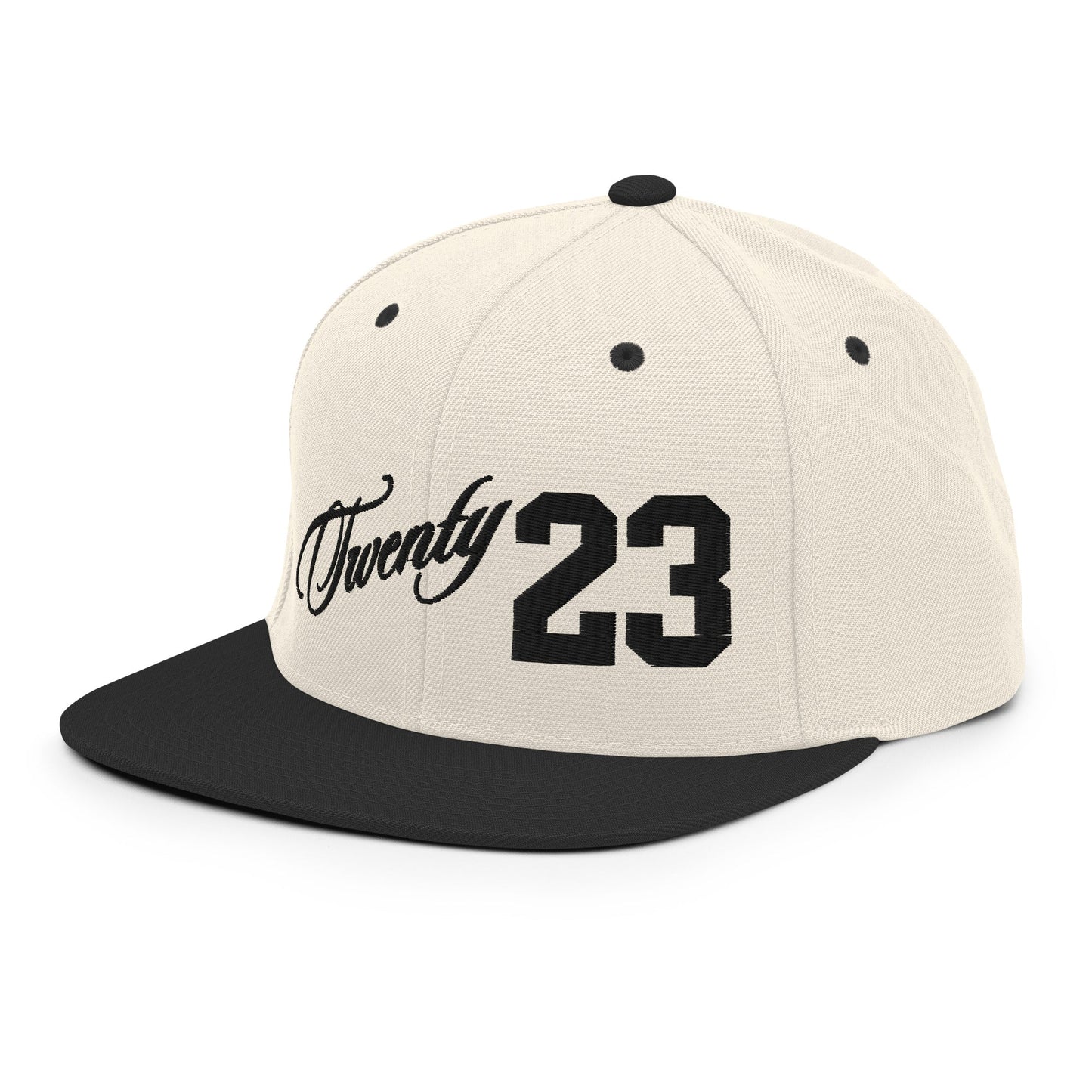 TWENTY23. #304. Embroidered Snapback Cap, Natural White/Black. - GRAFOTURE