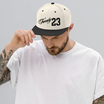 TWENTY23. #304. Embroidered Snapback Cap, Natural White/Black. - GRAFOTURE