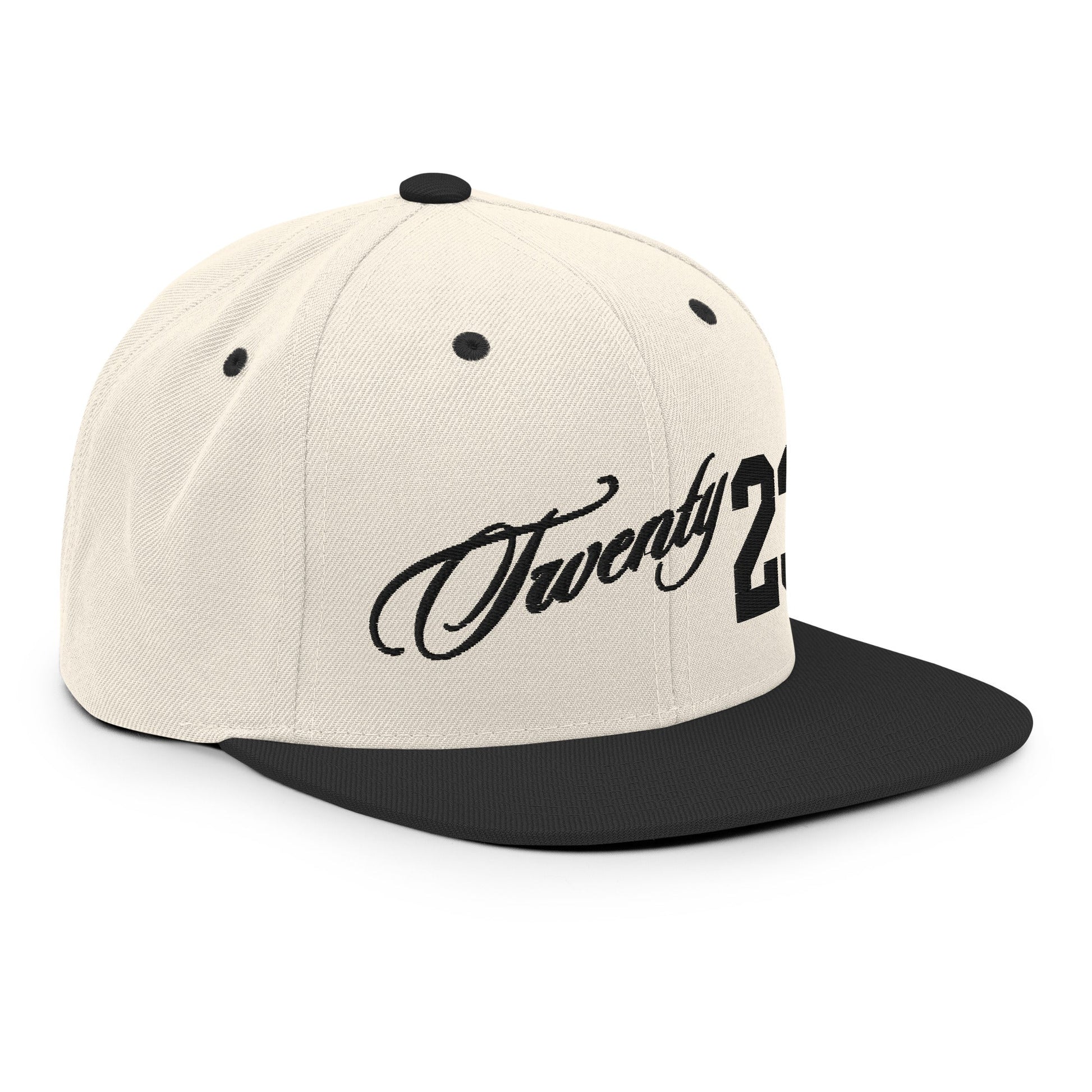 TWENTY23. #304. Embroidered Snapback Cap, Natural White/Black. - GRAFOTURE